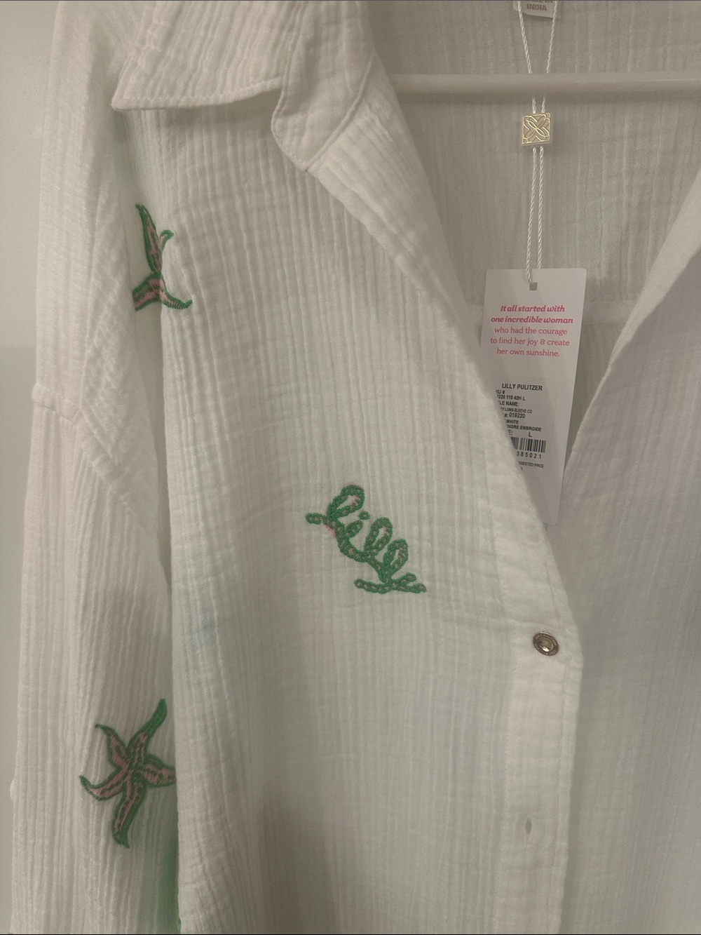 Lilly Pulitzer. Women's white gauze beach coverup with embroidered shells NWT - Picture 10 of 12